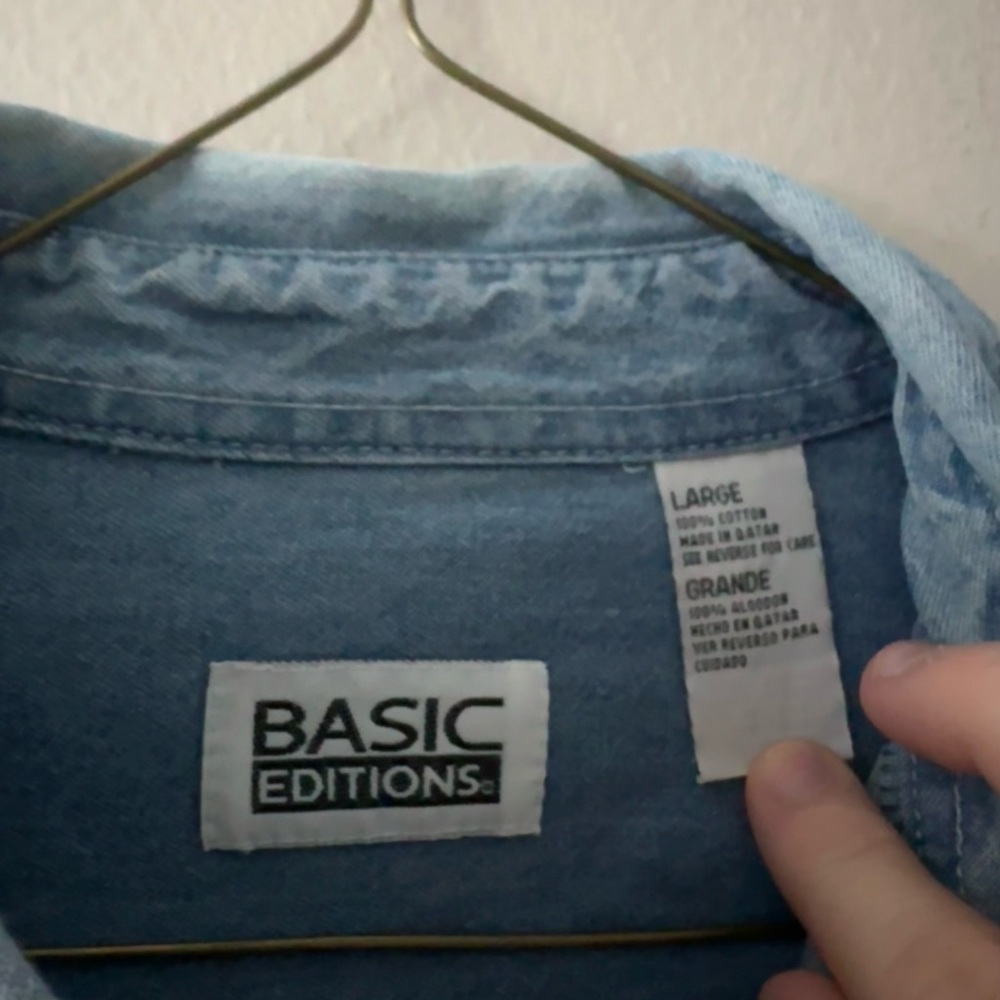 Vintage Basic Editions Blue Button Down Shirt Wit… - image 3